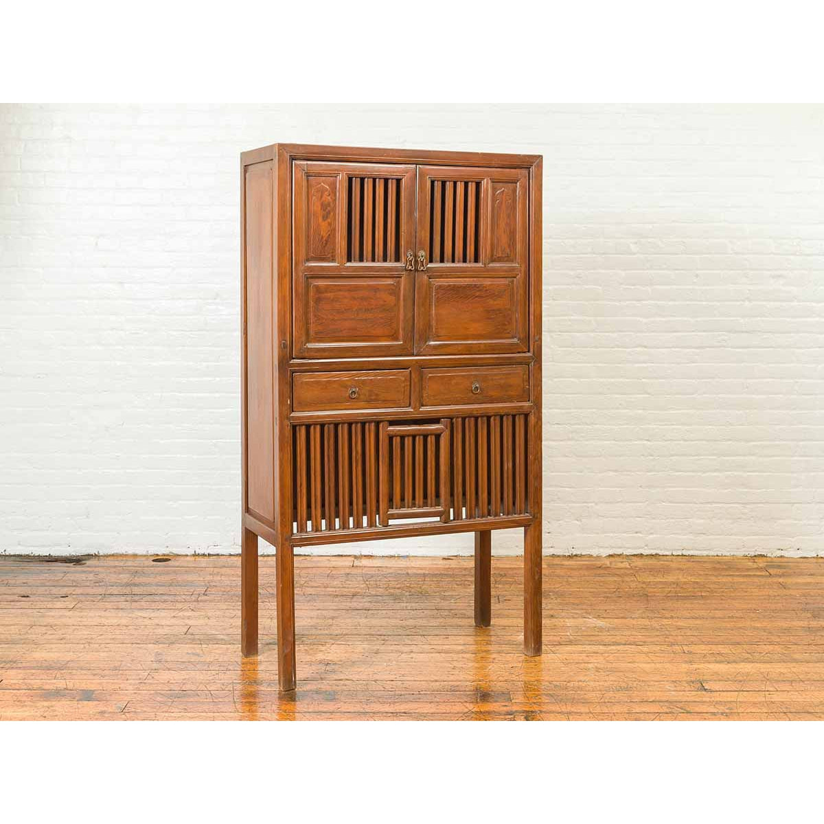 Chinese Vintage Cabinet with Fretwork Design, Doors and Drawers-4. Asian & Chinese Furniture, Art, Antiques, Vintage Home Décor for sale at FEA Home