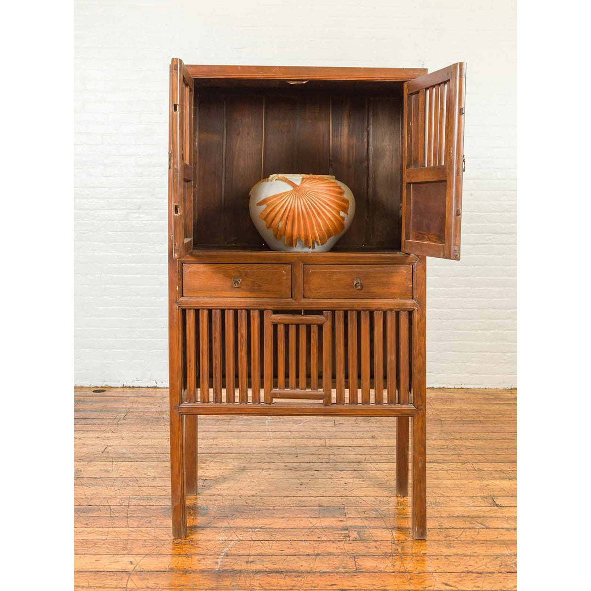 Chinese Vintage Cabinet with Fretwork Design, Doors and Drawers-3. Asian & Chinese Furniture, Art, Antiques, Vintage Home Décor for sale at FEA Home