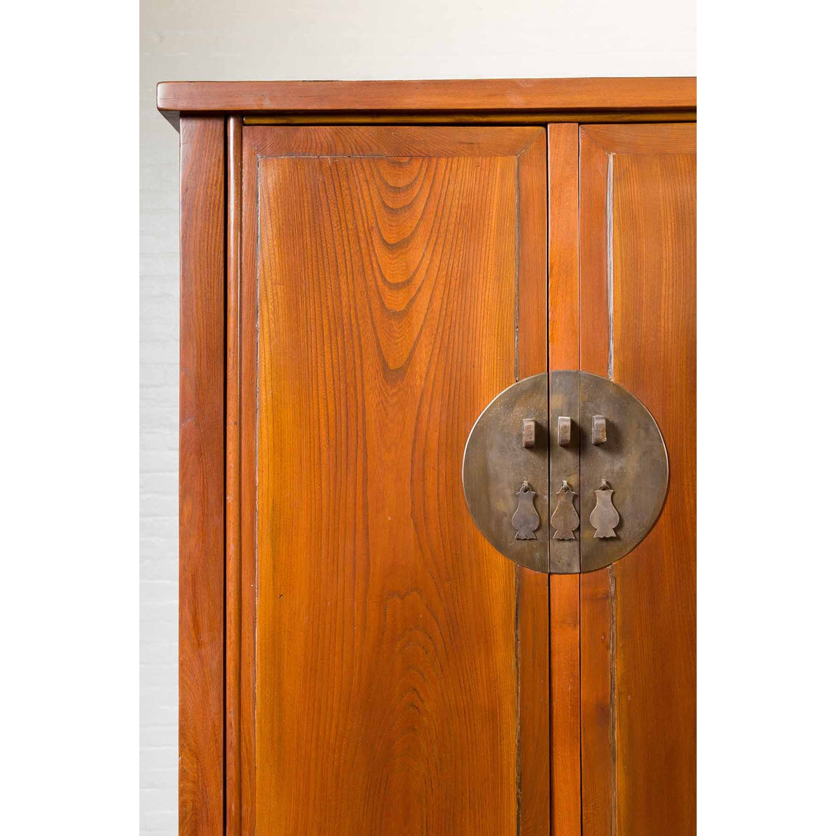 Chinese Qing Dynasty Elmwood Cabinet with Bronze Medallion and Inner Drawers-6. Asian & Chinese Furniture, Art, Antiques, Vintage Home Décor for sale at FEA Home