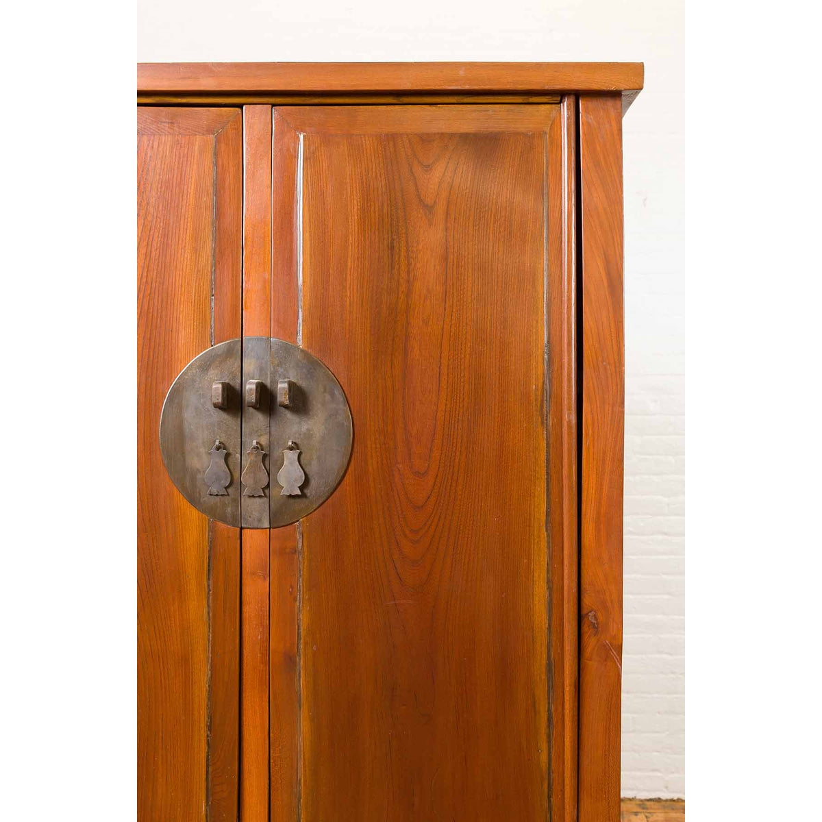 Chinese Qing Dynasty Elmwood Cabinet with Bronze Medallion and Inner Drawers-7. Asian & Chinese Furniture, Art, Antiques, Vintage Home Décor for sale at FEA Home
