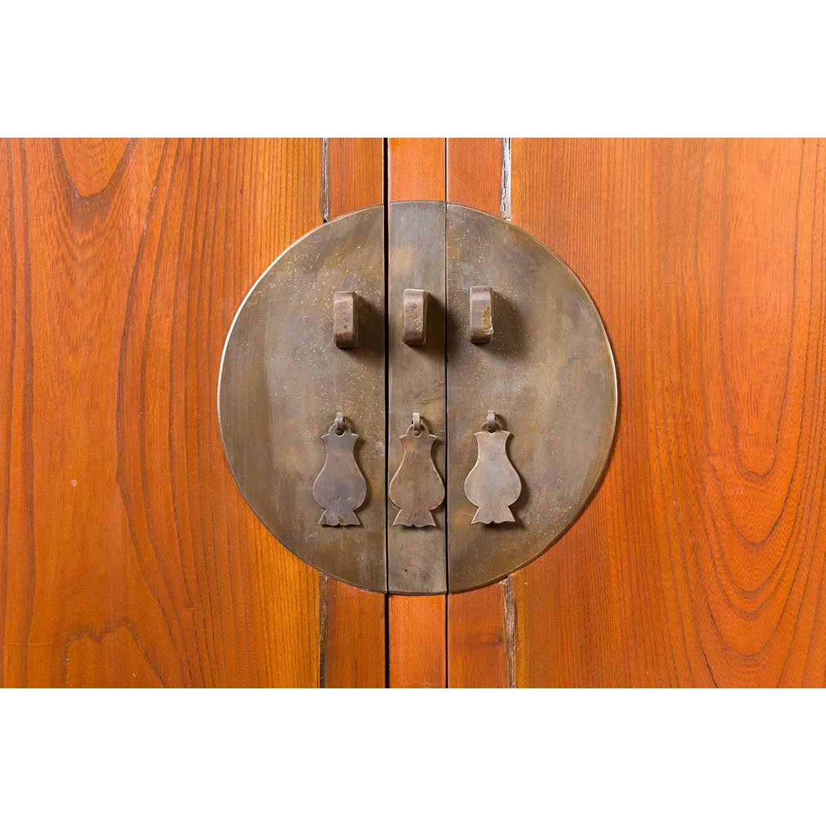 Chinese Qing Dynasty Elmwood Cabinet with Bronze Medallion and Inner Drawers-8. Asian & Chinese Furniture, Art, Antiques, Vintage Home Décor for sale at FEA Home