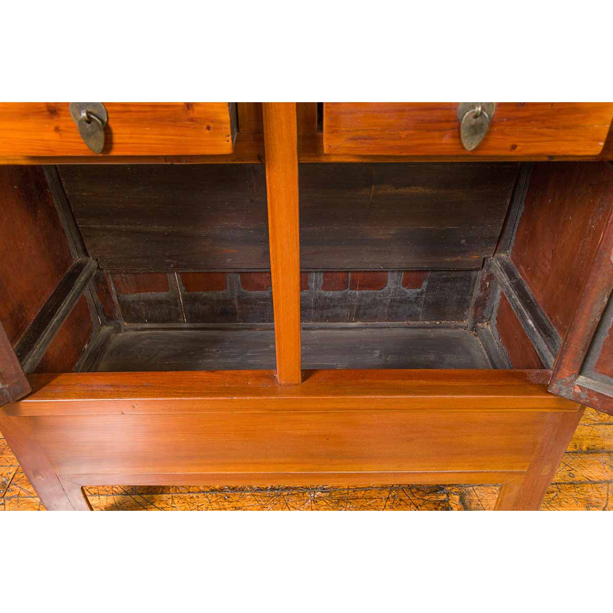 Chinese Qing Dynasty Elmwood Cabinet with Bronze Medallion and Inner Drawers-9. Asian & Chinese Furniture, Art, Antiques, Vintage Home Décor for sale at FEA Home