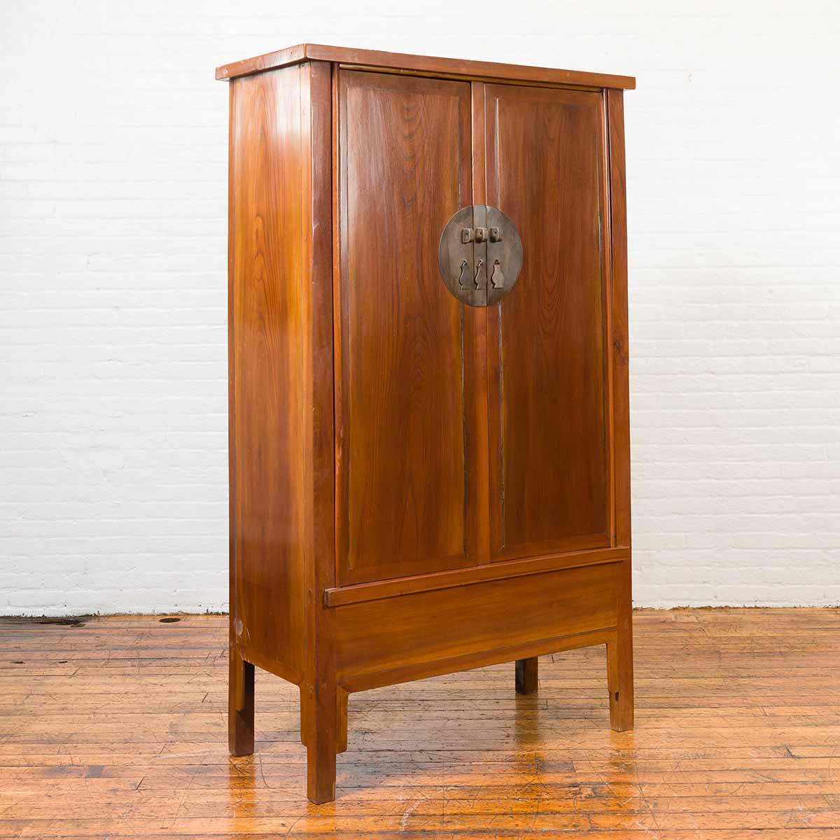 Chinese Qing Dynasty Elmwood Cabinet with Bronze Medallion and Inner Drawers-3. Asian & Chinese Furniture, Art, Antiques, Vintage Home Décor for sale at FEA Home