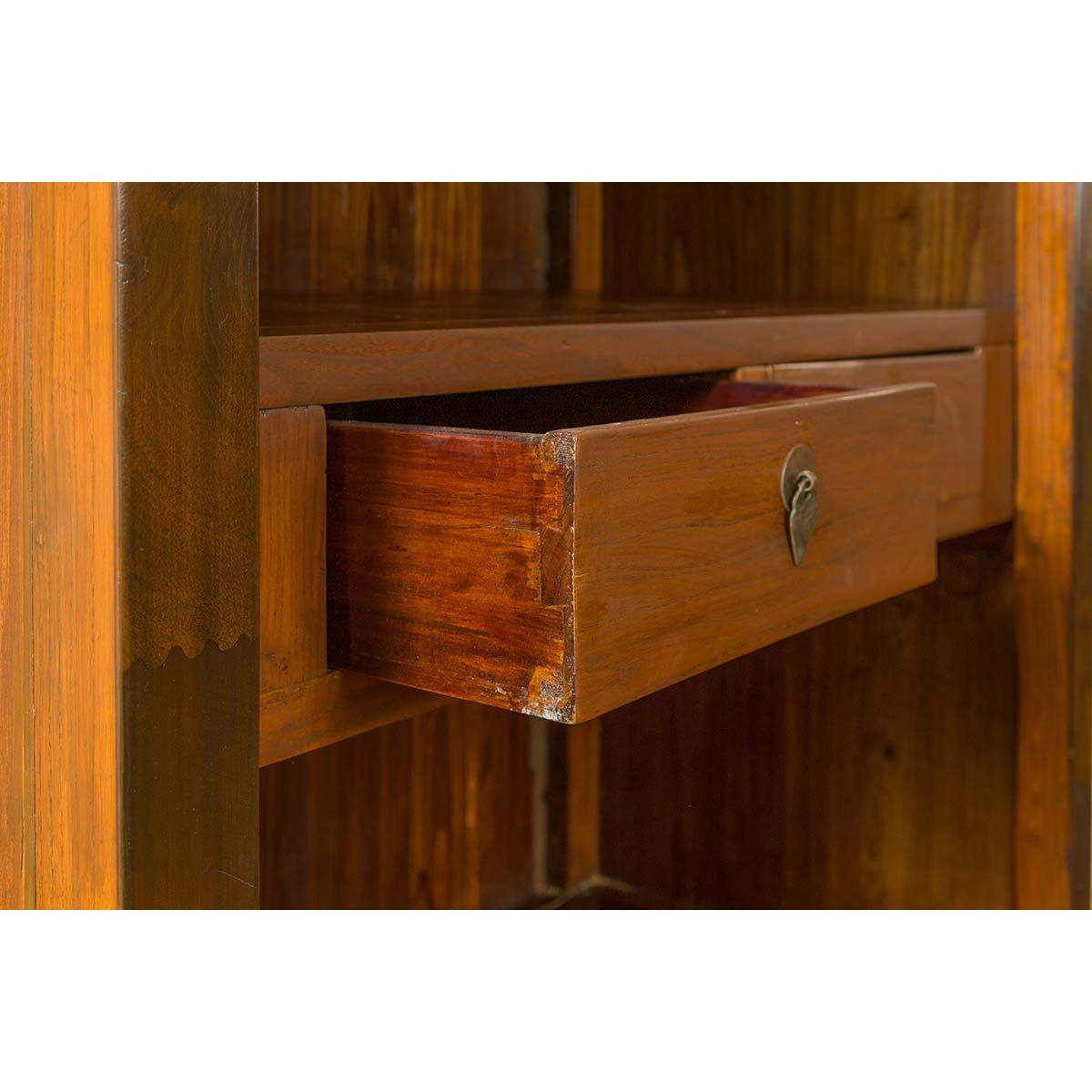 Chinese 19th Century Elmwood Bookcase with Doors, Drawers and Brass Hardware-10. Asian & Chinese Furniture, Art, Antiques, Vintage Home Décor for sale at FEA Home