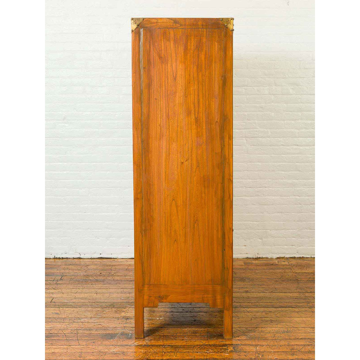 Chinese 19th Century Elmwood Bookcase with Doors, Drawers and Brass Hardware-12. Asian & Chinese Furniture, Art, Antiques, Vintage Home Décor for sale at FEA Home