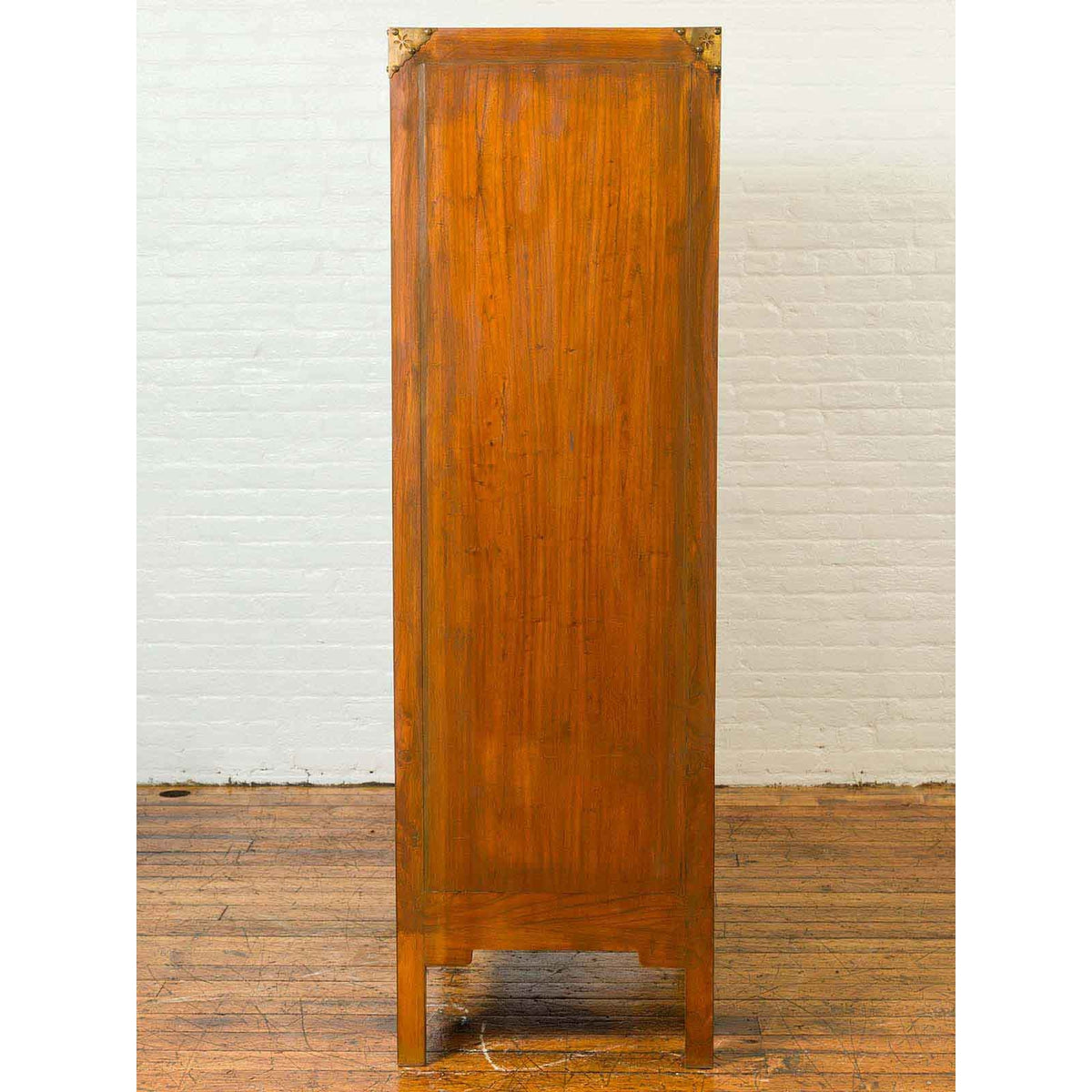 Chinese 19th Century Elmwood Bookcase with Doors, Drawers and Brass Hardware-14. Asian & Chinese Furniture, Art, Antiques, Vintage Home Décor for sale at FEA Home