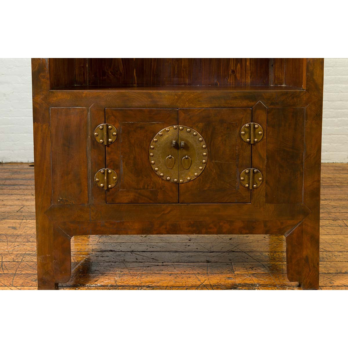Chinese 19th Century Elmwood Bookcase with Doors, Drawers and Brass Hardware-8. Asian & Chinese Furniture, Art, Antiques, Vintage Home Décor for sale at FEA Home