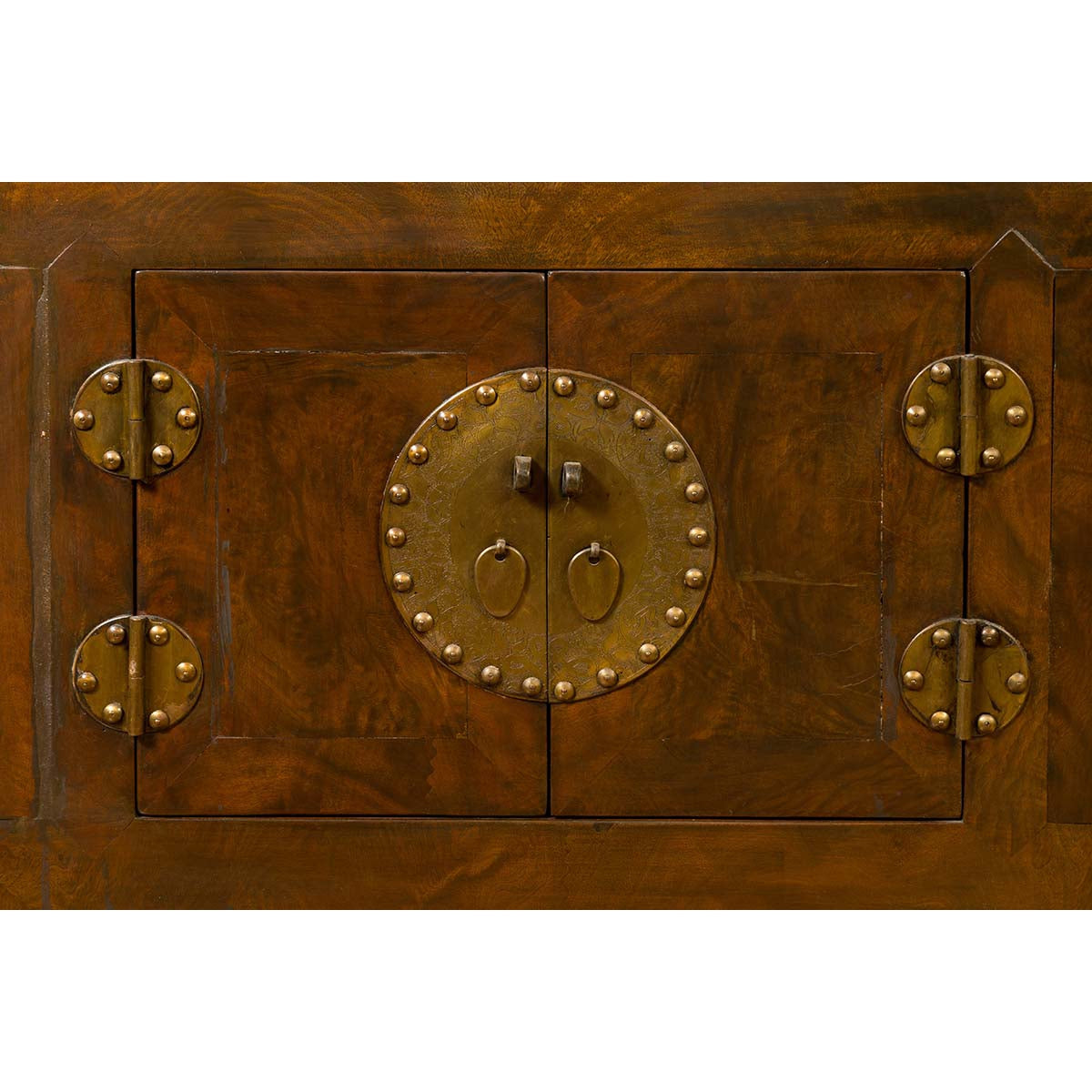 Chinese 19th Century Elmwood Bookcase with Doors, Drawers and Brass Hardware-9. Asian & Chinese Furniture, Art, Antiques, Vintage Home Décor for sale at FEA Home
