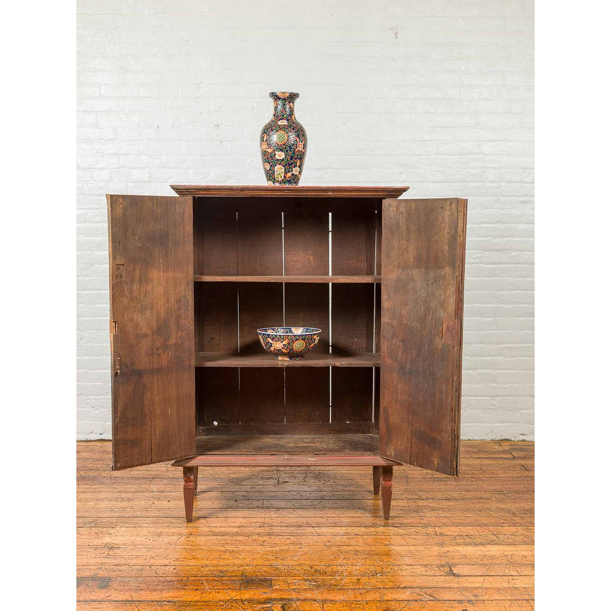 Antique Indonesian Wooden Cabinet with Carved and Painted Geometric Motifs-3. Asian & Chinese Furniture, Art, Antiques, Vintage Home Décor for sale at FEA Home