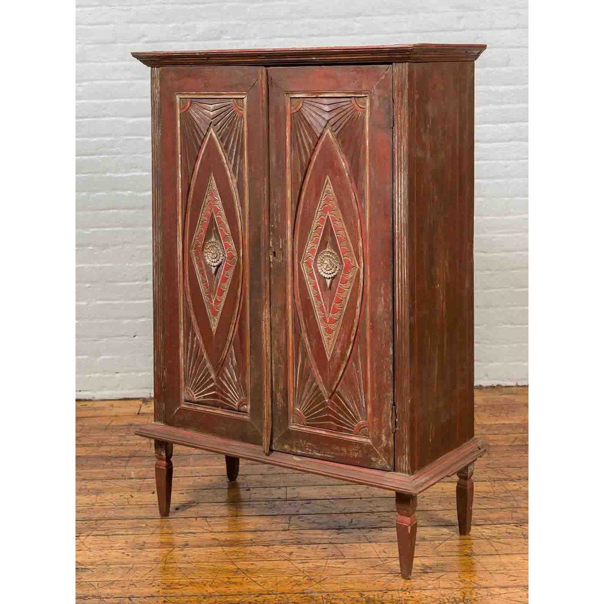 Antique Indonesian Wooden Cabinet with Carved and Painted Geometric Motifs-4. Asian & Chinese Furniture, Art, Antiques, Vintage Home Décor for sale at FEA Home