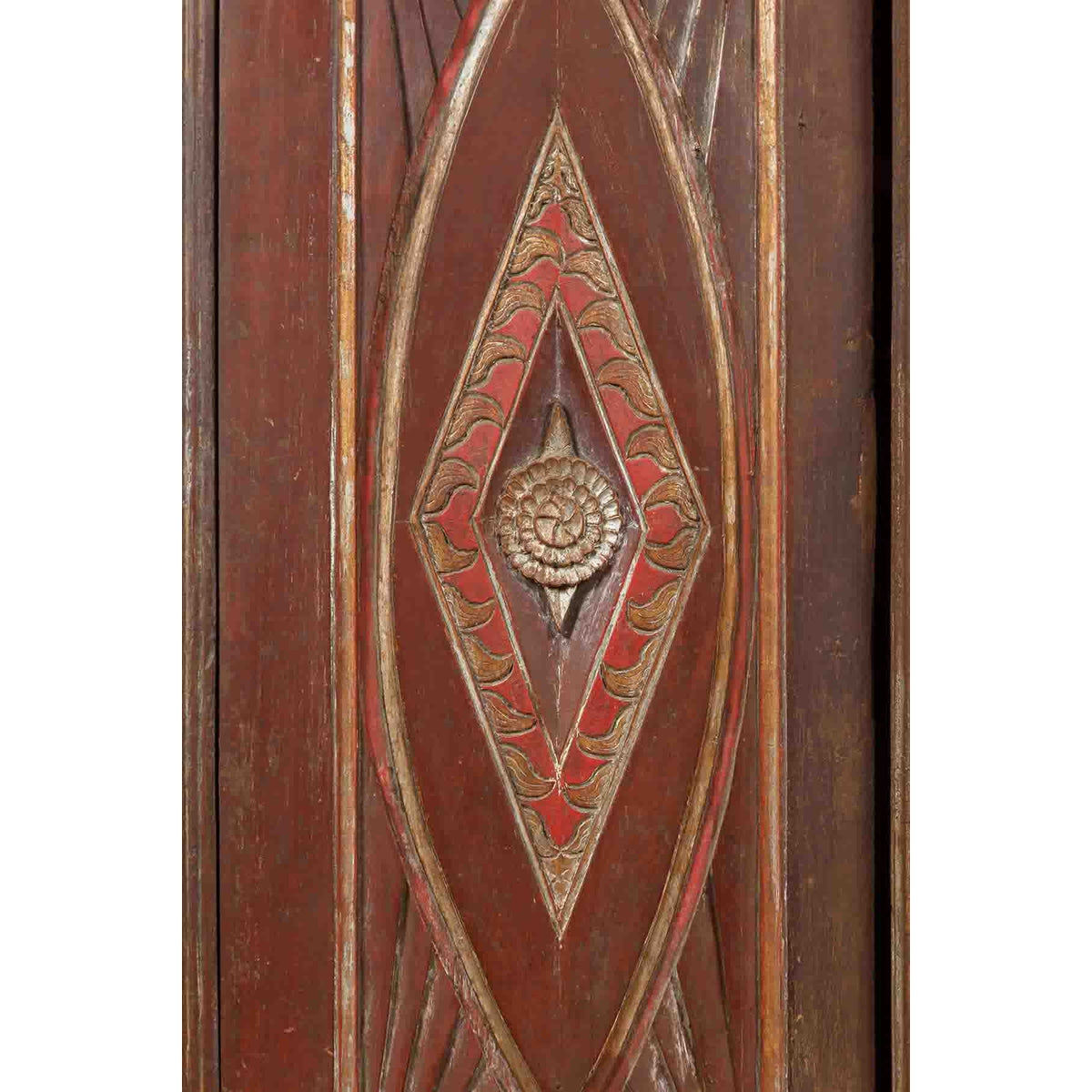 Antique Indonesian Wooden Cabinet with Carved and Painted Geometric Motifs-9. Asian & Chinese Furniture, Art, Antiques, Vintage Home Décor for sale at FEA Home