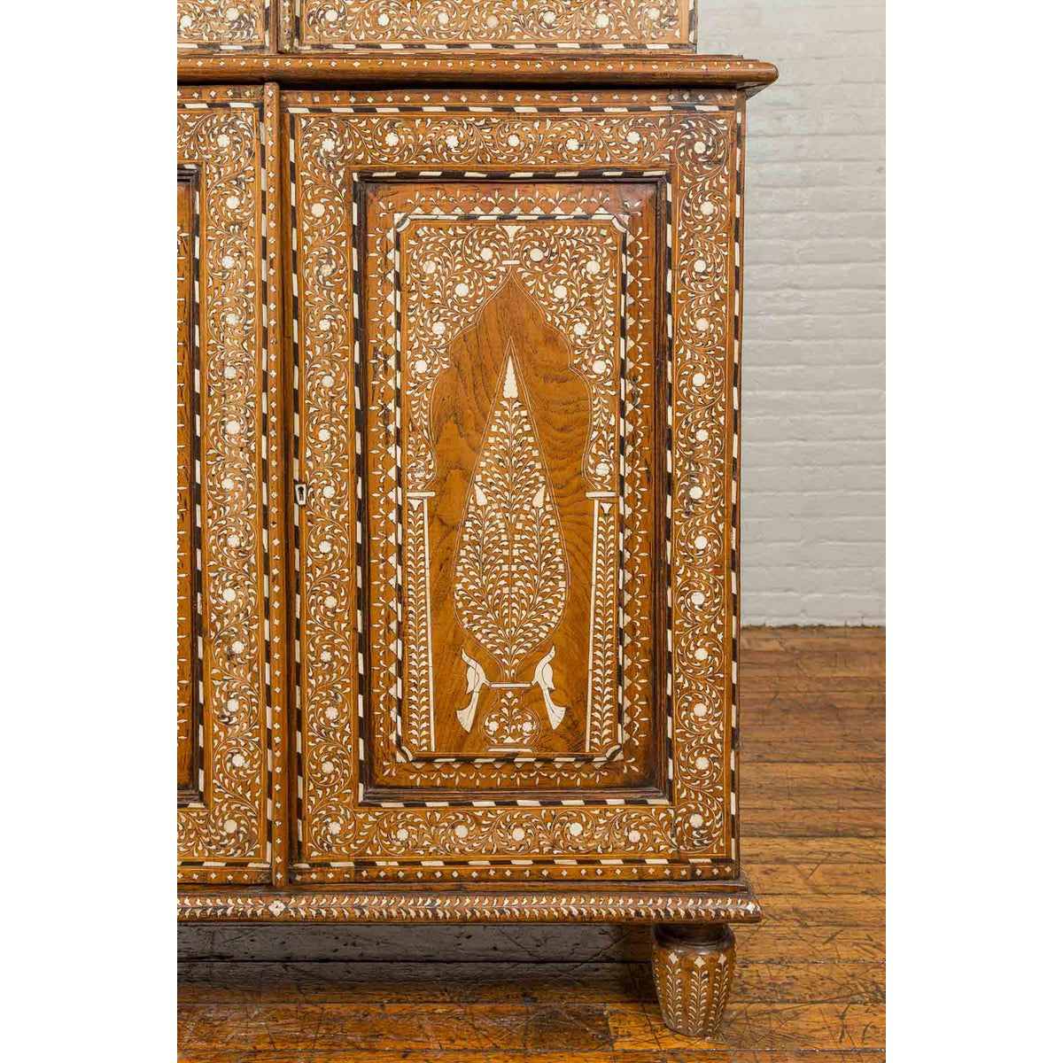Vintage Anglo Indian Sheesham Wood Wardrobe Cabinet with Bone Inlay and Birds-10. Asian & Chinese Furniture, Art, Antiques, Vintage Home Décor for sale at FEA Home