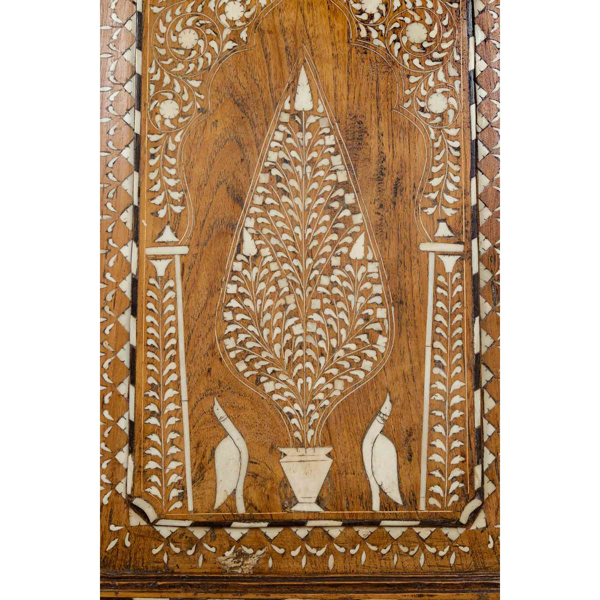 Vintage Anglo Indian Sheesham Wood Wardrobe Cabinet with Bone Inlay and Birds-14. Asian & Chinese Furniture, Art, Antiques, Vintage Home Décor for sale at FEA Home