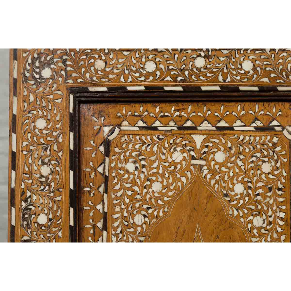 Vintage Anglo Indian Sheesham Wood Wardrobe Cabinet with Bone Inlay and Birds-6. Asian & Chinese Furniture, Art, Antiques, Vintage Home Décor for sale at FEA Home