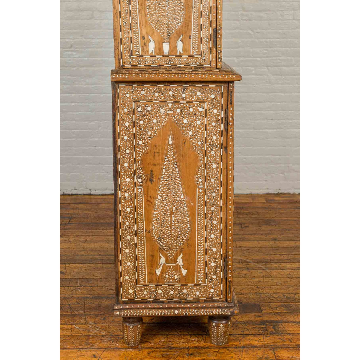 Vintage Anglo Indian Sheesham Wood Wardrobe Cabinet with Bone Inlay and Birds-13. Asian & Chinese Furniture, Art, Antiques, Vintage Home Décor for sale at FEA Home