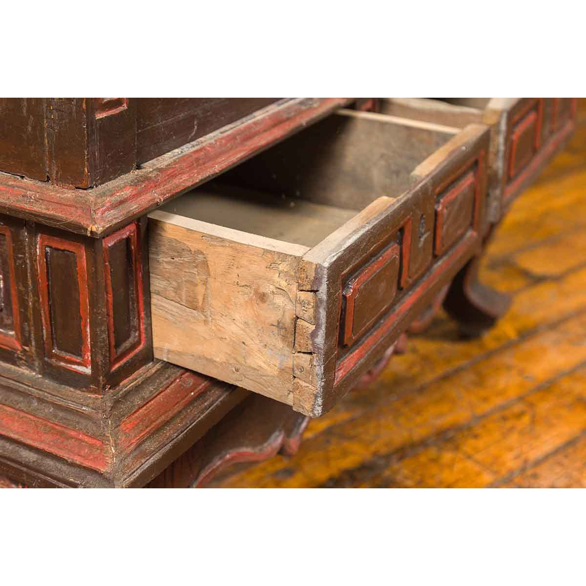 Dutch Colonial Late 19th Century Bonnet Top Cabinet with Carved Doors and Apron-15. Asian & Chinese Furniture, Art, Antiques, Vintage Home Décor for sale at FEA Home