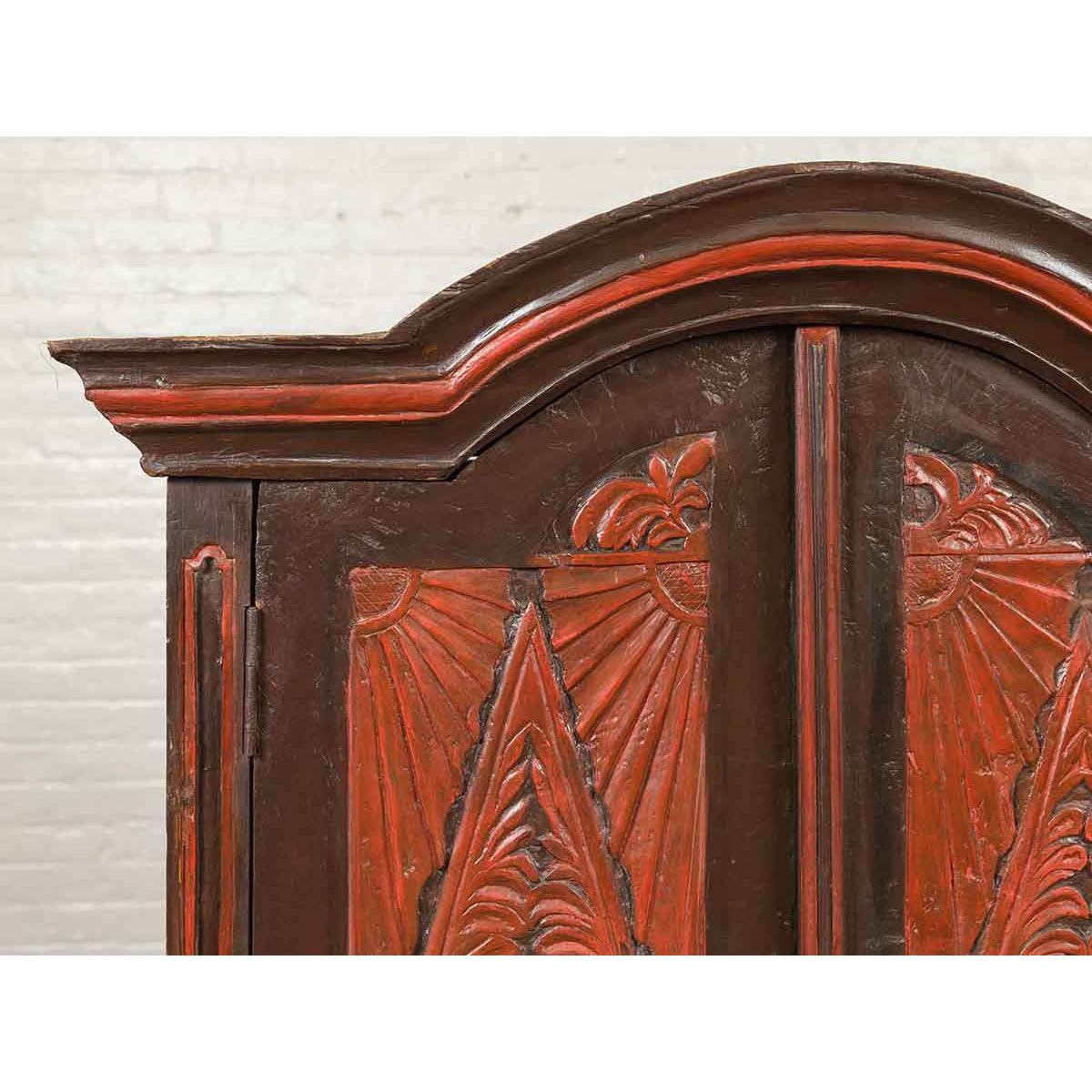 Dutch Colonial Late 19th Century Bonnet Top Cabinet with Carved Doors and Apron-5. Asian & Chinese Furniture, Art, Antiques, Vintage Home Décor for sale at FEA Home
