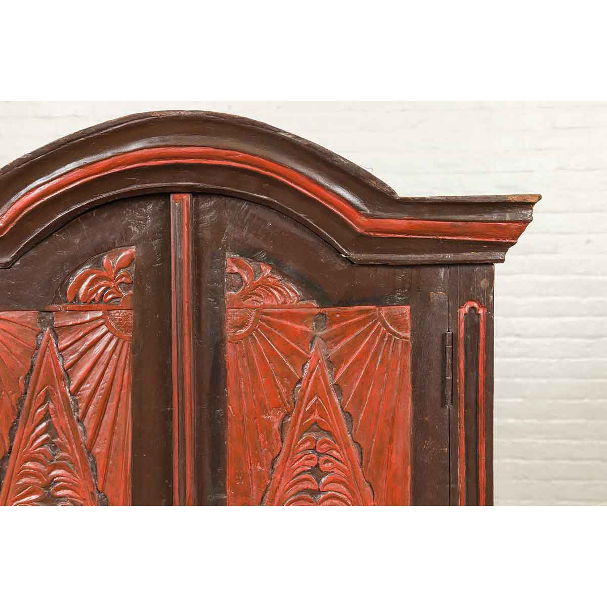 Dutch Colonial Late 19th Century Bonnet Top Cabinet with Carved Doors and Apron-6. Asian & Chinese Furniture, Art, Antiques, Vintage Home Décor for sale at FEA Home