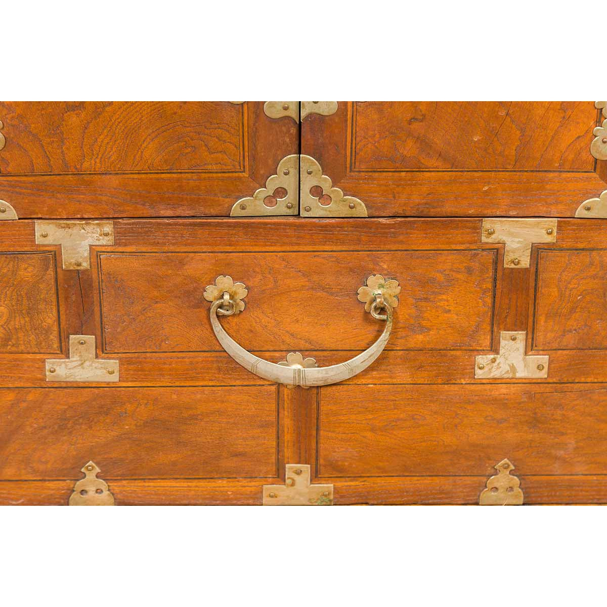 Korean Side Cabinet with Geometric Façade, Brass Hardware and Double Doors-11. Asian & Chinese Furniture, Art, Antiques, Vintage Home Décor for sale at FEA Home