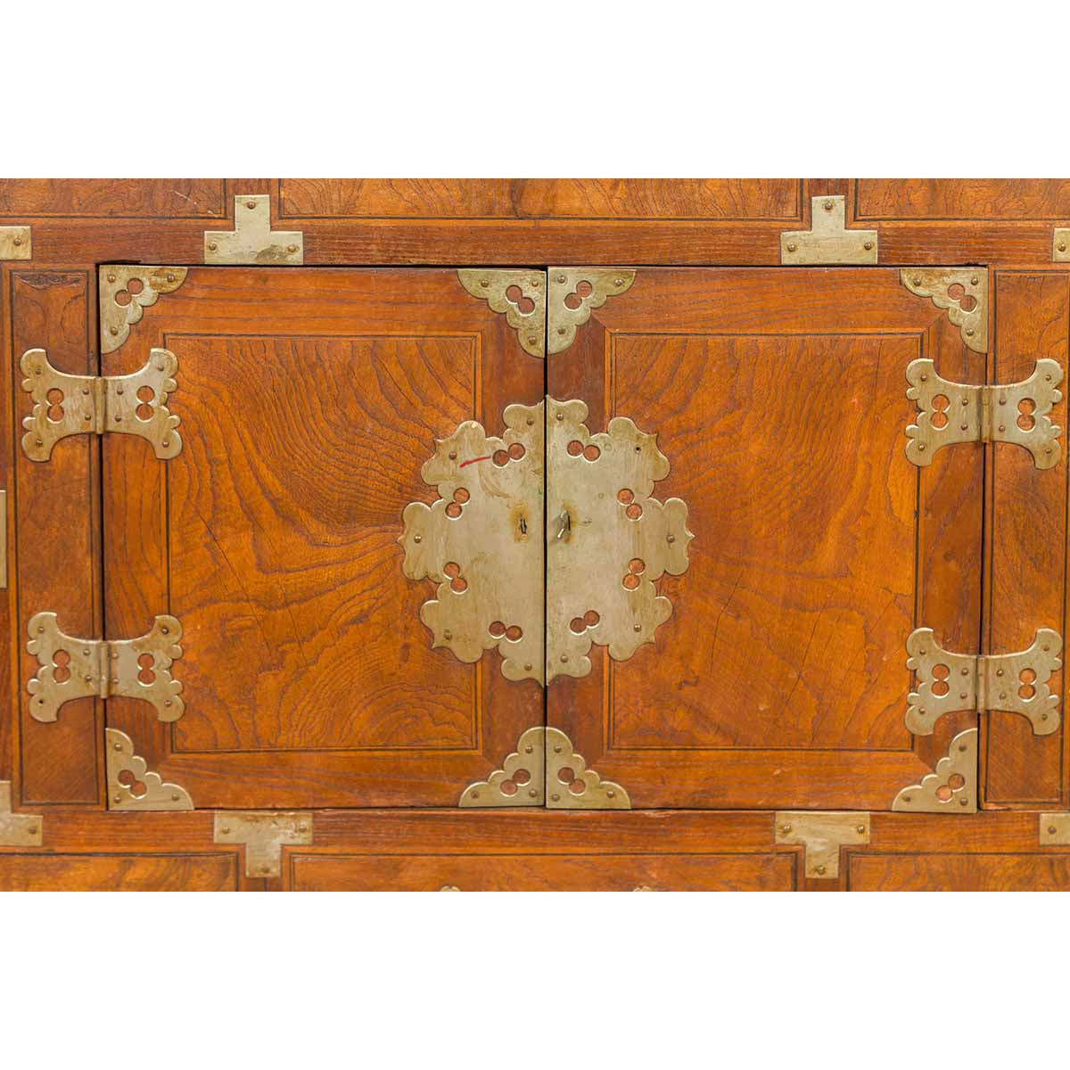 Korean Side Cabinet with Geometric Façade, Brass Hardware and Double Doors-10. Asian & Chinese Furniture, Art, Antiques, Vintage Home Décor for sale at FEA Home