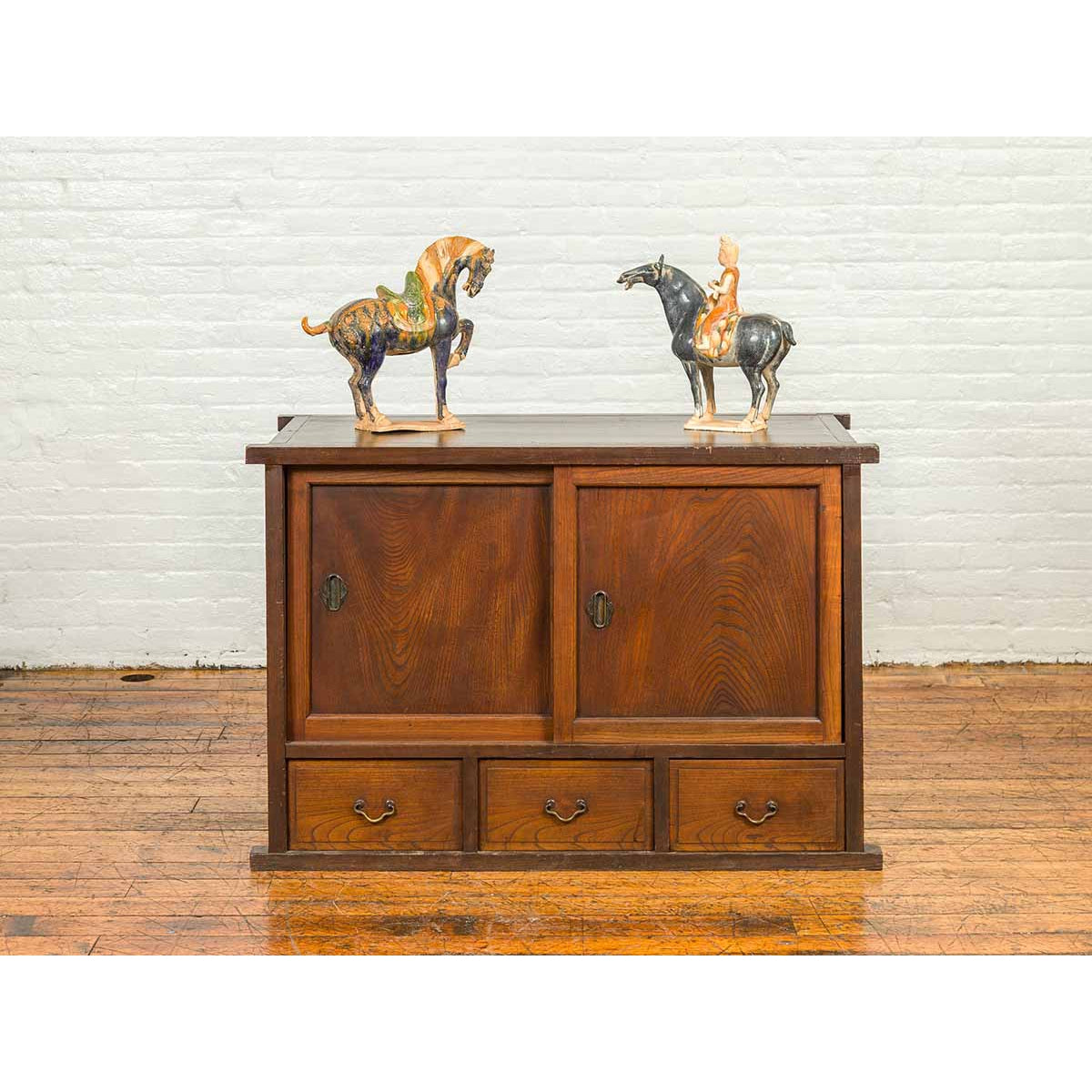 Japanese 19th Century Keyaki Wood Buffet with Sliding Doors and Three Drawers-3. Asian & Chinese Furniture, Art, Antiques, Vintage Home Décor for sale at FEA Home