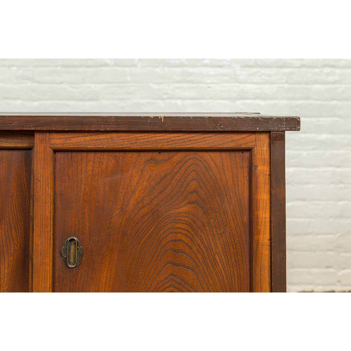 Japanese 19th Century Keyaki Wood Buffet with Sliding Doors and Three Drawers-12. Asian & Chinese Furniture, Art, Antiques, Vintage Home Décor for sale at FEA Home