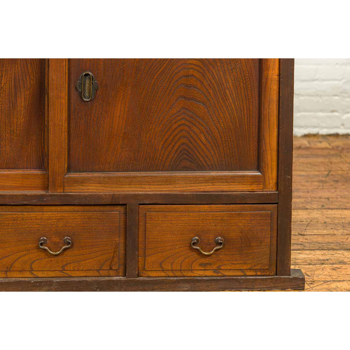 Japanese 19th Century Keyaki Wood Buffet with Sliding Doors and Three Drawers-13. Asian & Chinese Furniture, Art, Antiques, Vintage Home Décor for sale at FEA Home