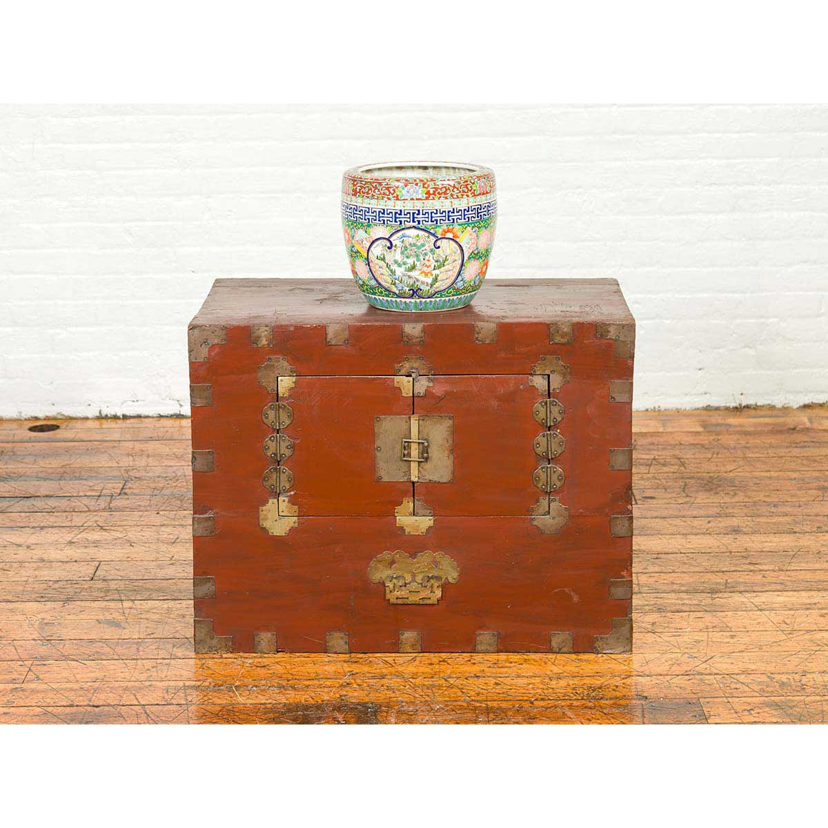 Korean Early 20th Century Chest with Double Doors and Traditional Brass Hardware-15. Asian & Chinese Furniture, Art, Antiques, Vintage Home Décor for sale at FEA Home