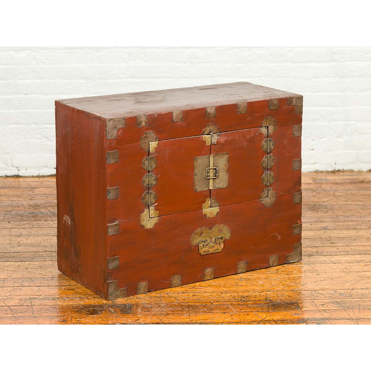 Korean Early 20th Century Chest with Double Doors and Traditional Brass Hardware-16. Asian & Chinese Furniture, Art, Antiques, Vintage Home Décor for sale at FEA Home
