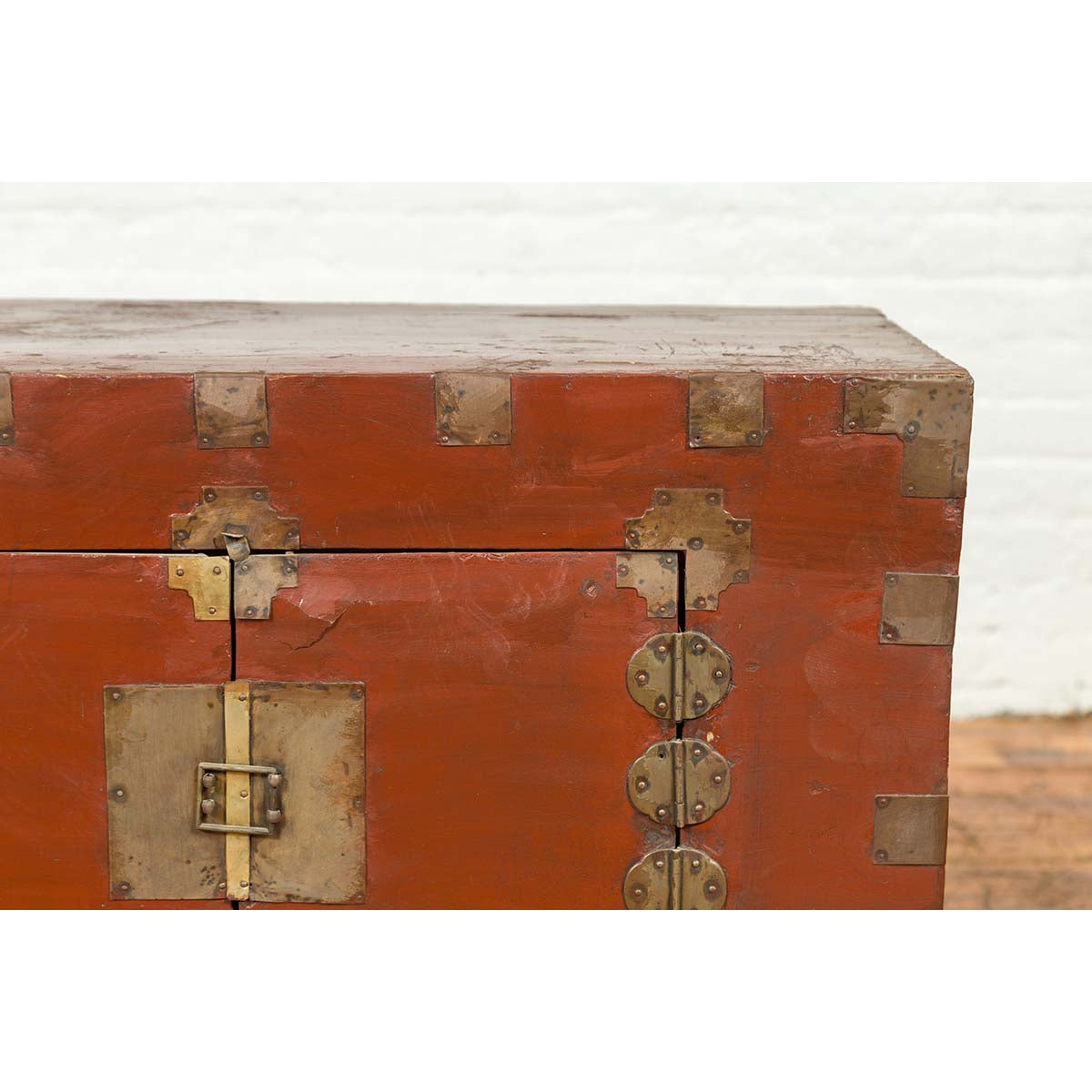 Korean Early 20th Century Chest with Double Doors and Traditional Brass Hardware-7. Asian & Chinese Furniture, Art, Antiques, Vintage Home Décor for sale at FEA Home