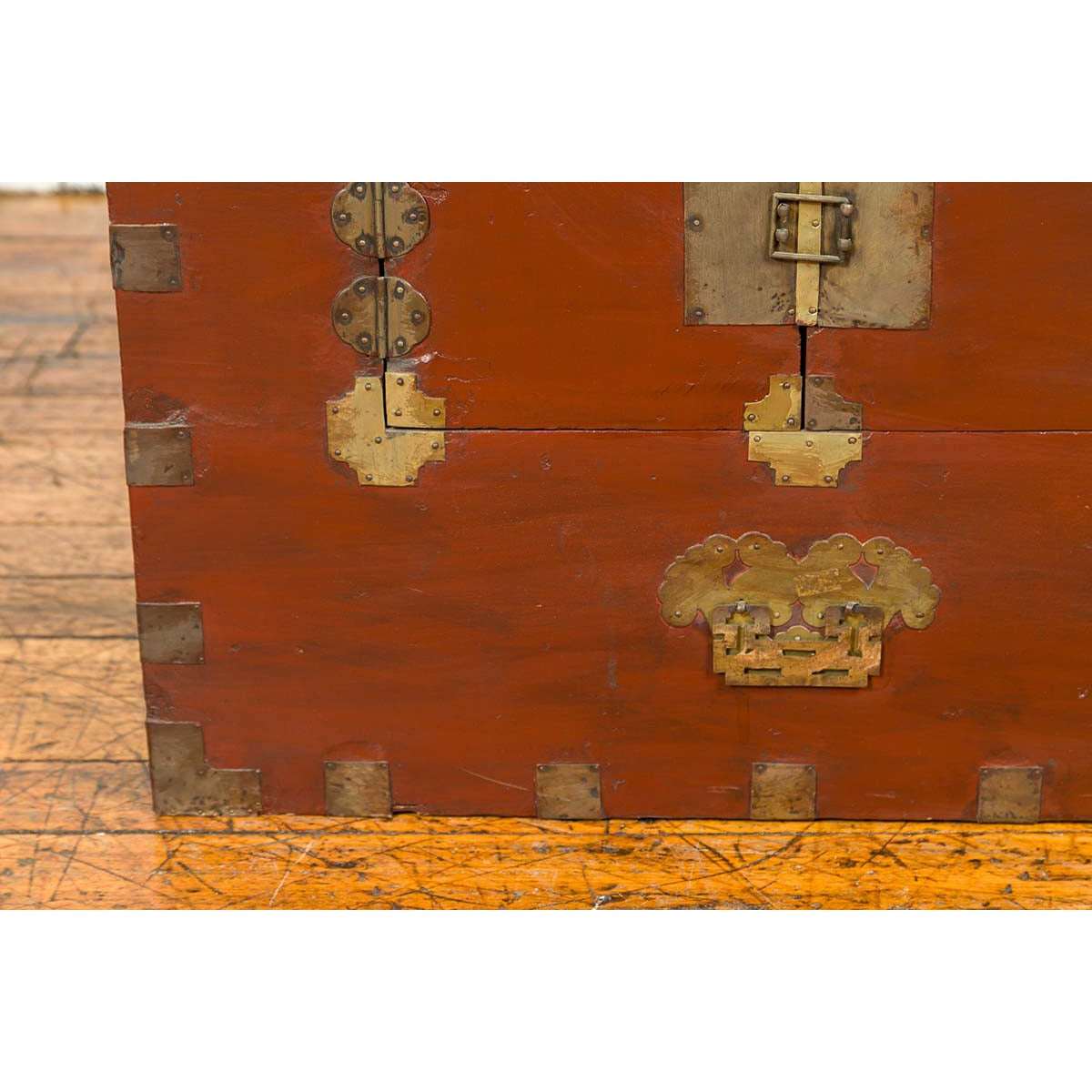 Korean Early 20th Century Chest with Double Doors and Traditional Brass Hardware-8. Asian & Chinese Furniture, Art, Antiques, Vintage Home Décor for sale at FEA Home