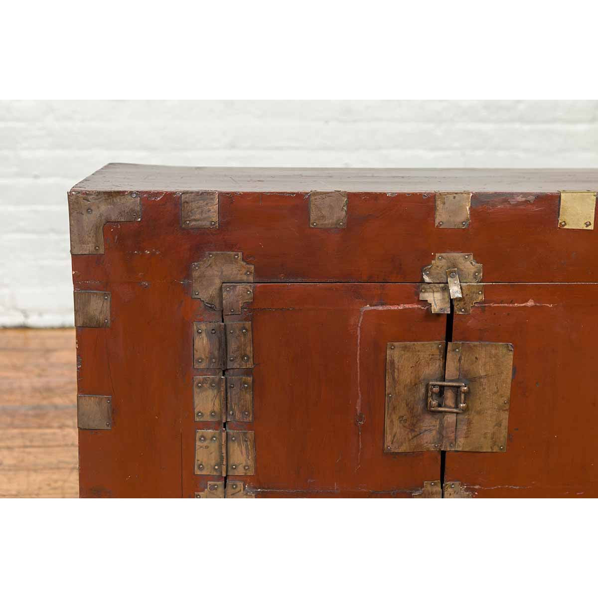 Korean Early 20th Century Chest with Double Doors and Traditional Brass Hardware-4. Asian & Chinese Furniture, Art, Antiques, Vintage Home Décor for sale at FEA Home