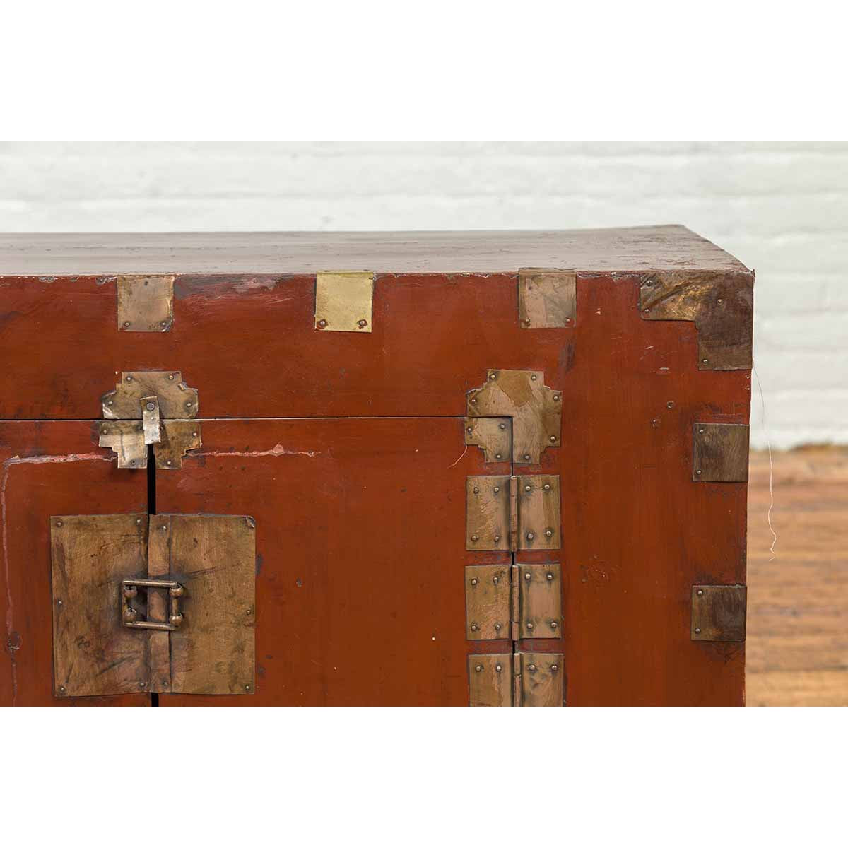 Korean Early 20th Century Chest with Double Doors and Traditional Brass Hardware-5. Asian & Chinese Furniture, Art, Antiques, Vintage Home Décor for sale at FEA Home