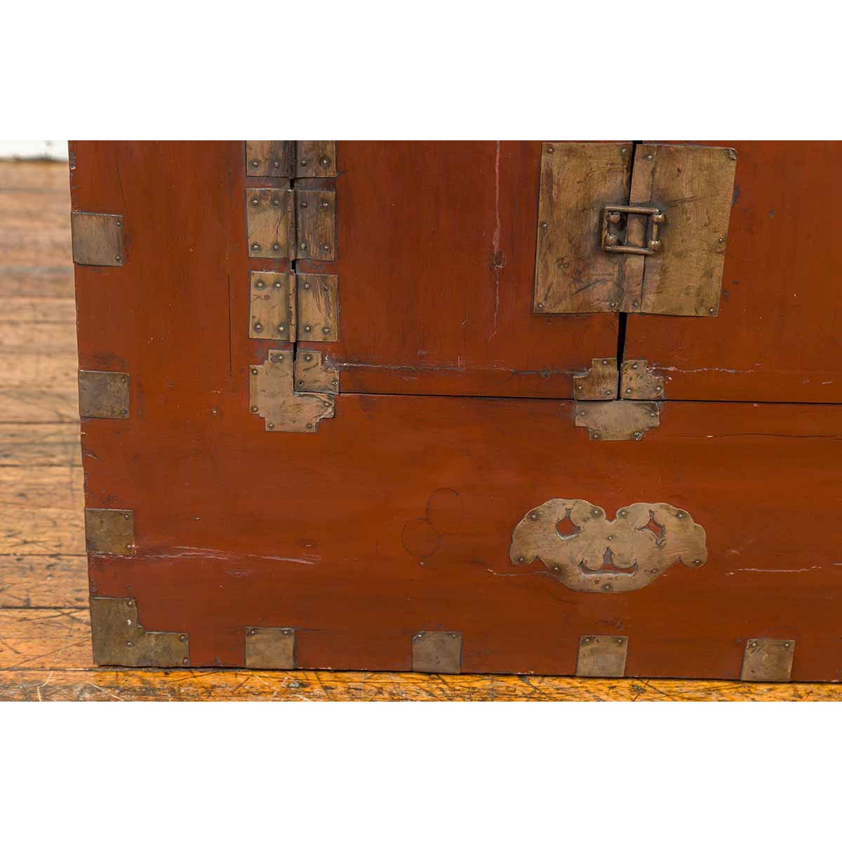 Korean Early 20th Century Chest with Double Doors and Traditional Brass Hardware-6. Asian & Chinese Furniture, Art, Antiques, Vintage Home Décor for sale at FEA Home