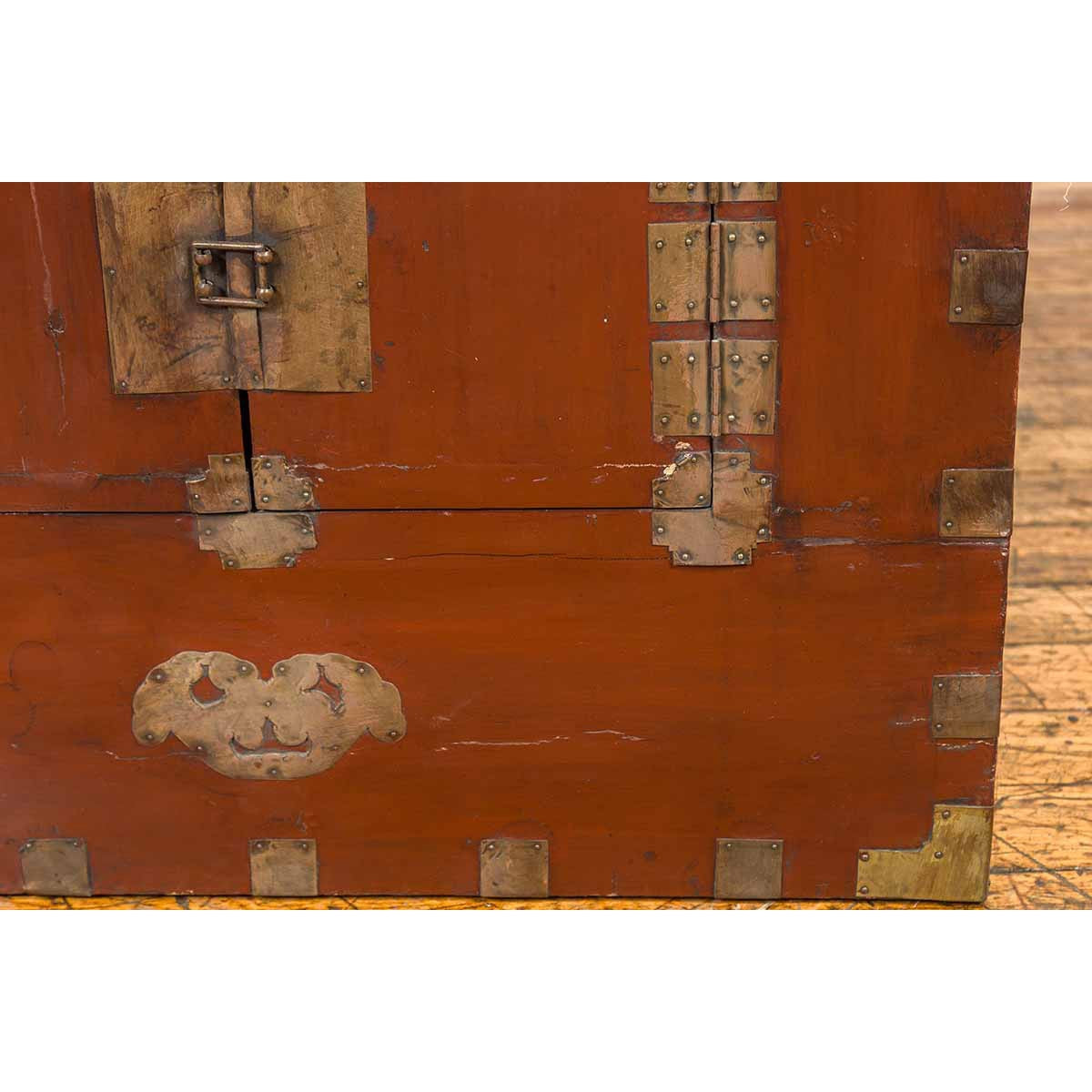 Korean Early 20th Century Chest with Double Doors and Traditional Brass Hardware-7. Asian & Chinese Furniture, Art, Antiques, Vintage Home Décor for sale at FEA Home