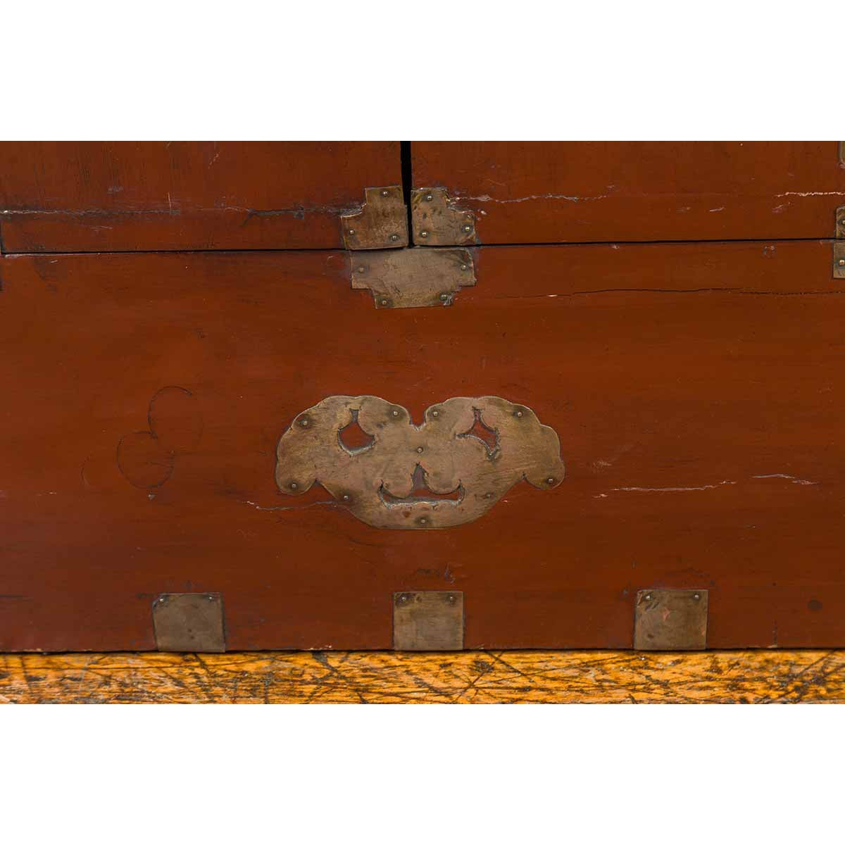Korean Early 20th Century Chest with Double Doors and Traditional Brass Hardware-9. Asian & Chinese Furniture, Art, Antiques, Vintage Home Décor for sale at FEA Home