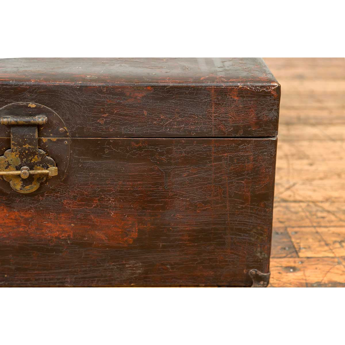 Chinese Qing Dynasty Camphor Blanket Chest with Distressed Patina and Brass Lock-6. Asian & Chinese Furniture, Art, Antiques, Vintage Home Décor for sale at FEA Home