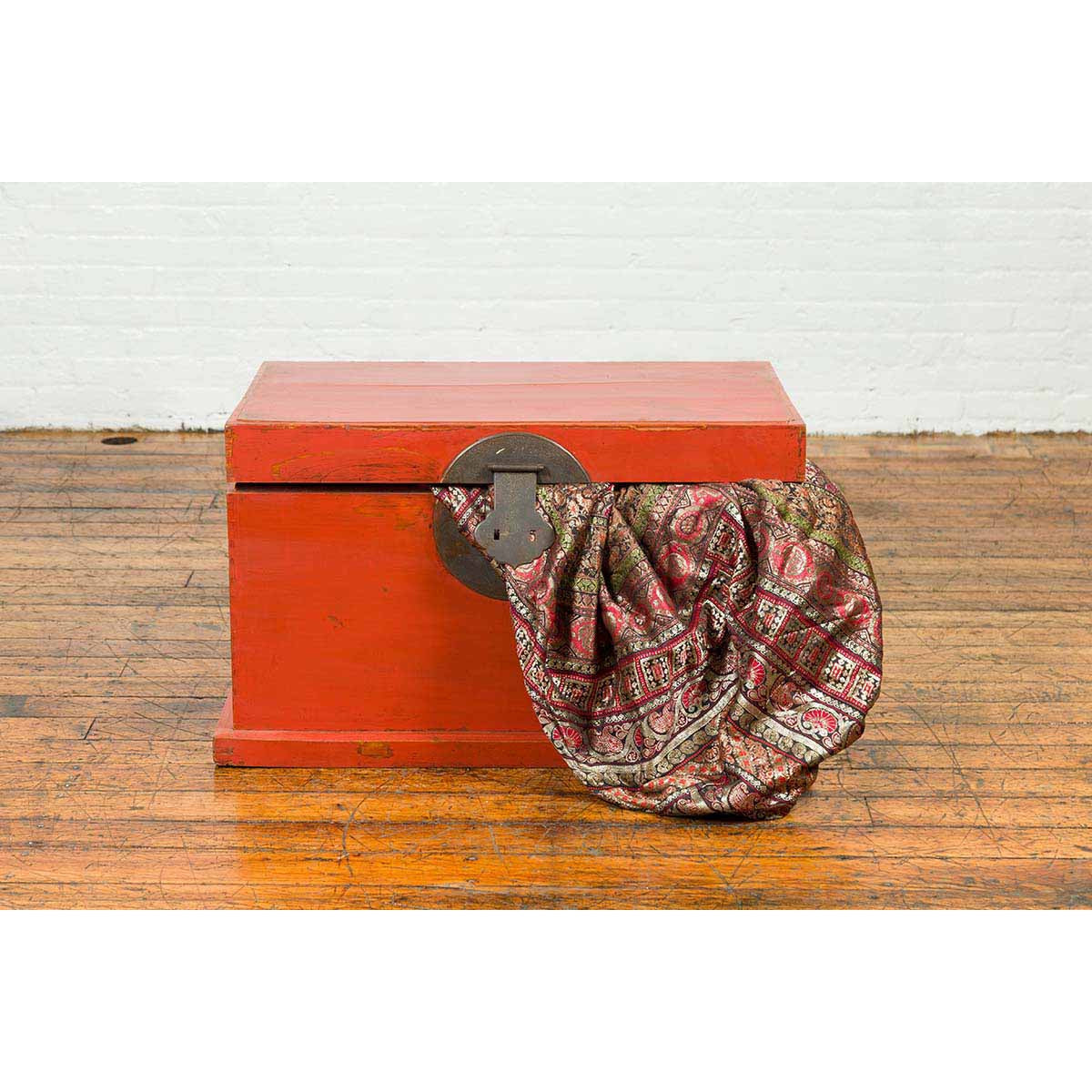 Chinese 19th Century Qing Dynasty Red Lacquered Blanket Chest with Iron Hardware-4. Asian & Chinese Furniture, Art, Antiques, Vintage Home Décor for sale at FEA Home
