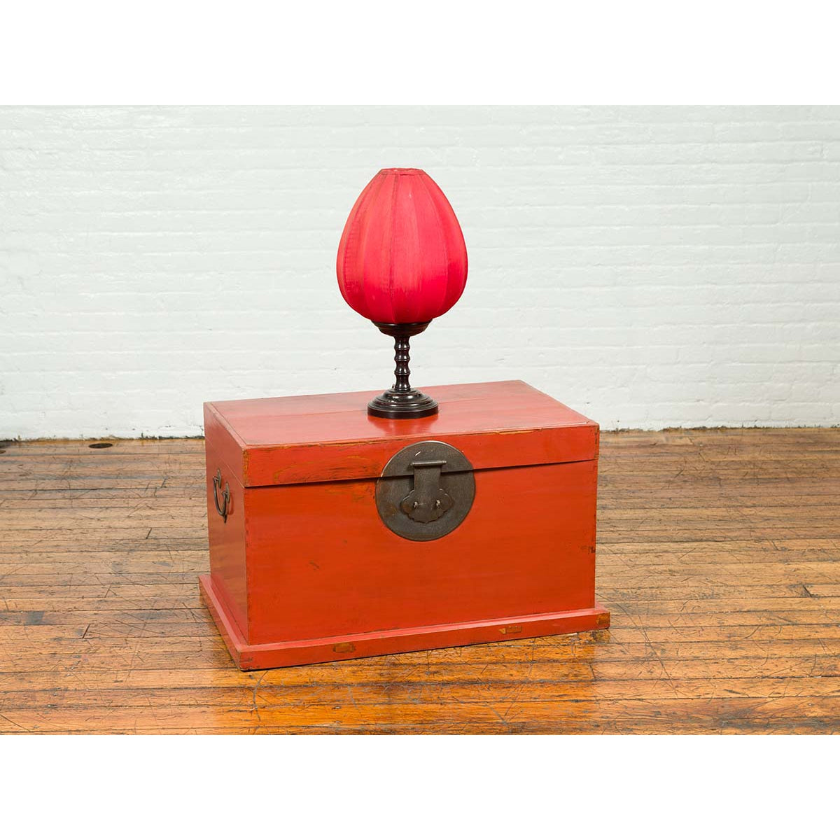 Chinese 19th Century Qing Dynasty Red Lacquered Blanket Chest with Iron Hardware-3. Asian & Chinese Furniture, Art, Antiques, Vintage Home Décor for sale at FEA Home