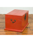 Chinese 19th Century Qing Dynasty Red Lacquered Blanket Chest with Iron Hardware-10. Asian & Chinese Furniture, Art, Antiques, Vintage Home Décor for sale at FEA Home