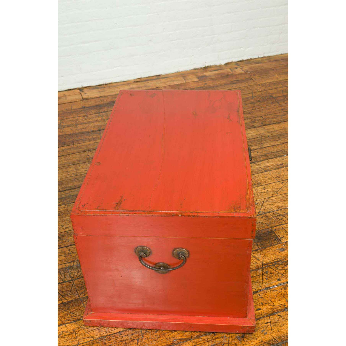 Chinese 19th Century Qing Dynasty Red Lacquered Blanket Chest with Iron Hardware-11. Asian & Chinese Furniture, Art, Antiques, Vintage Home Décor for sale at FEA Home