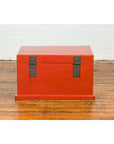 Chinese 19th Century Qing Dynasty Red Lacquered Blanket Chest with Iron Hardware-12. Asian & Chinese Furniture, Art, Antiques, Vintage Home Décor for sale at FEA Home
