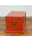 Chinese 19th Century Qing Dynasty Red Lacquered Blanket Chest with Iron Hardware-13. Asian & Chinese Furniture, Art, Antiques, Vintage Home Décor for sale at FEA Home