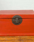Chinese 19th Century Qing Dynasty Red Lacquered Blanket Chest with Iron Hardware-2. Asian & Chinese Furniture, Art, Antiques, Vintage Home Décor for sale at FEA Home