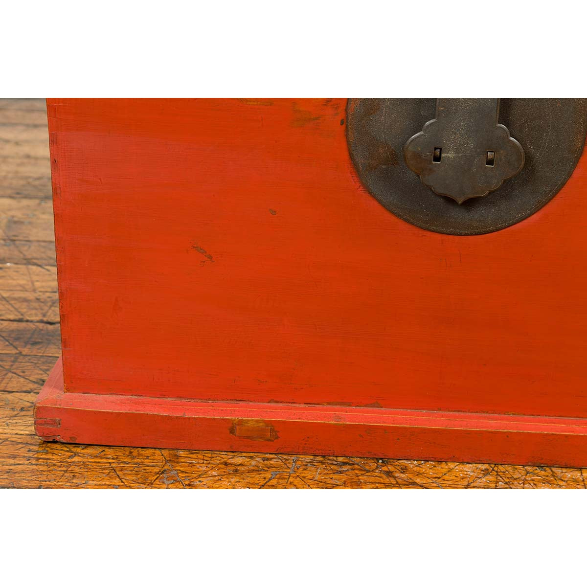 Chinese 19th Century Qing Dynasty Red Lacquered Blanket Chest with Iron Hardware-7. Asian & Chinese Furniture, Art, Antiques, Vintage Home Décor for sale at FEA Home