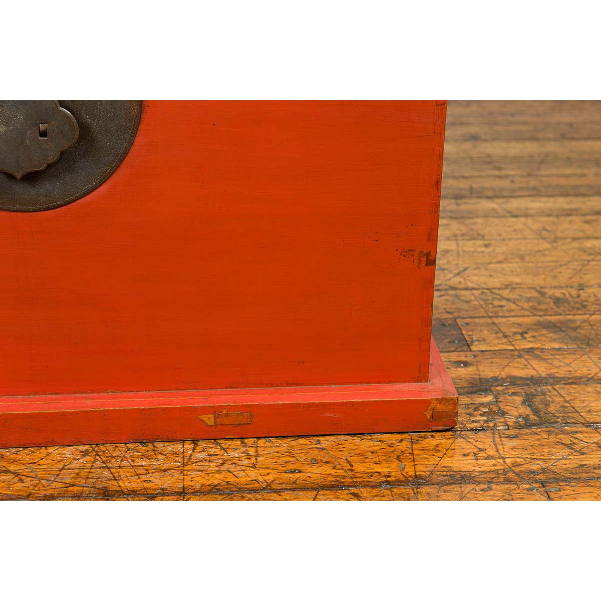 Chinese 19th Century Qing Dynasty Red Lacquered Blanket Chest with Iron Hardware-8. Asian & Chinese Furniture, Art, Antiques, Vintage Home Décor for sale at FEA Home