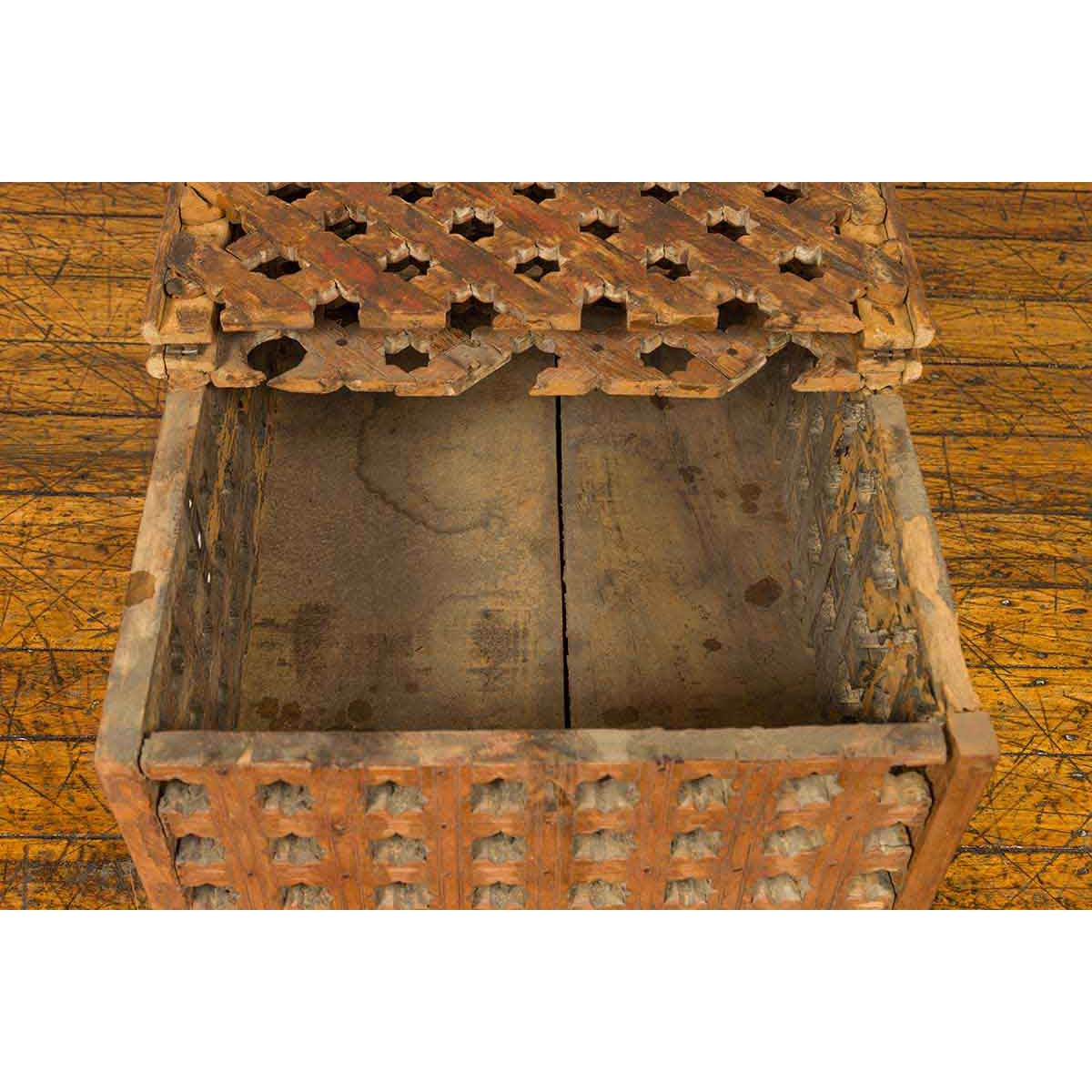 Rustic Indian Antique Food Box with Pierced Star Motifs and Bracketed Plinth-10. Asian & Chinese Furniture, Art, Antiques, Vintage Home Décor for sale at FEA Home