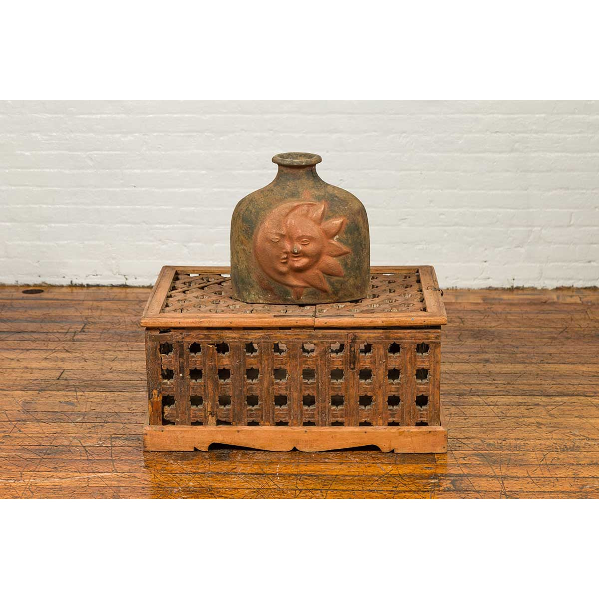 Rustic Indian Antique Food Box with Pierced Star Motifs and Bracketed Plinth-5. Asian & Chinese Furniture, Art, Antiques, Vintage Home Décor for sale at FEA Home