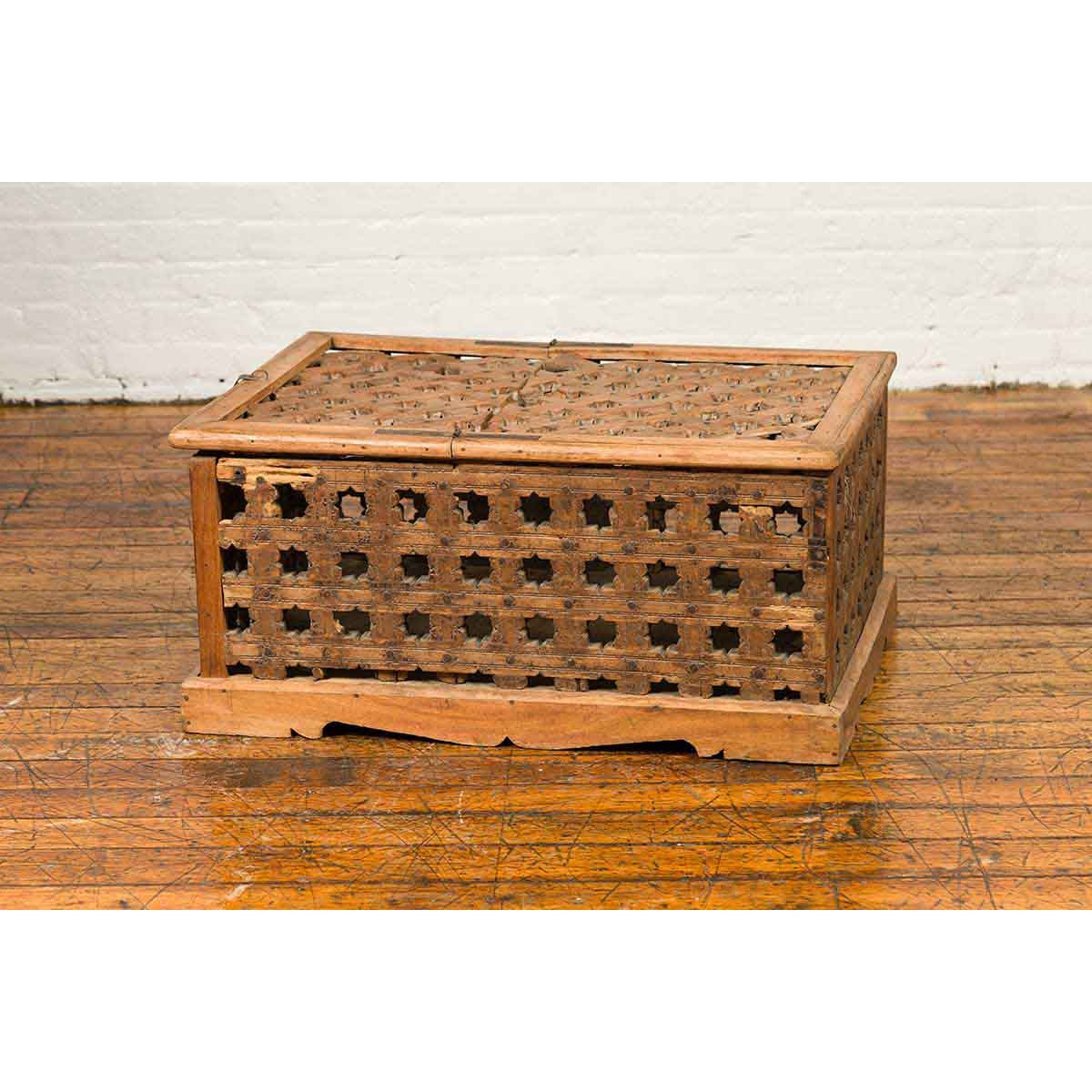 Rustic Indian Antique Food Box with Pierced Star Motifs and Bracketed Plinth-14. Asian & Chinese Furniture, Art, Antiques, Vintage Home Décor for sale at FEA Home
