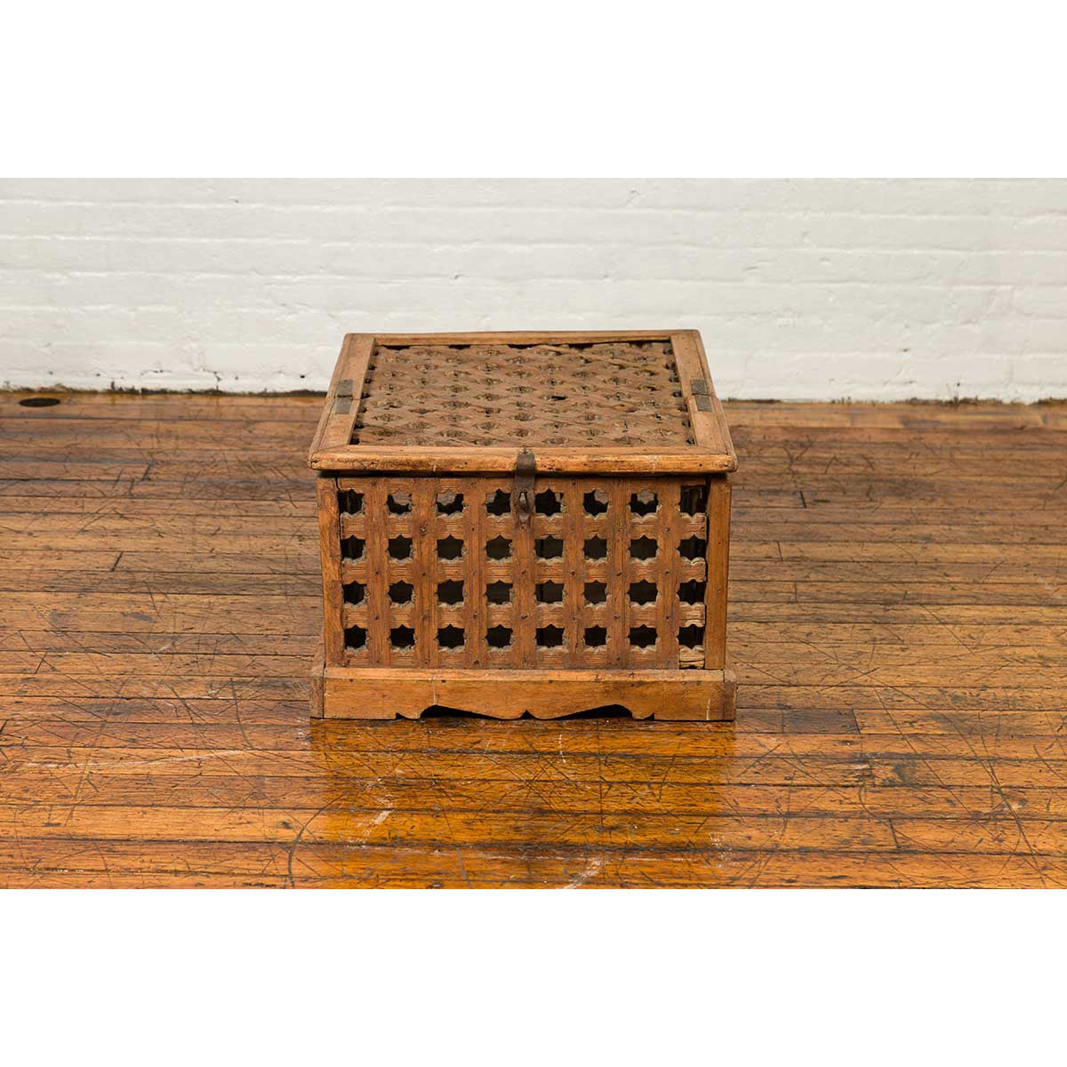 Rustic Indian Antique Food Box with Pierced Star Motifs and Bracketed Plinth-16. Asian & Chinese Furniture, Art, Antiques, Vintage Home Décor for sale at FEA Home